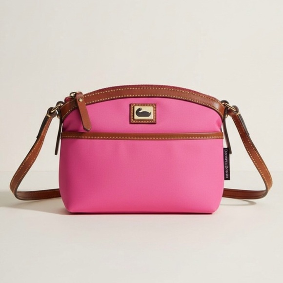 Dooney & Bourke Handbags - Dooney & Bourke Wayfarer Domed Crossbody Pink Nylon Leather Trim Small Bag